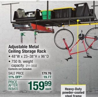 Menards Masterforce 48w x 96d gunmetal ceiling storage rack offer