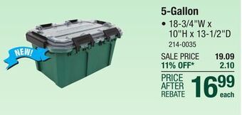 Menards Masterforce 5 gallon green industrial gasket storage tote offer