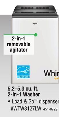 Menards Whirlpool 5.2 - 5.3 cu.ft. white top load washer offer
