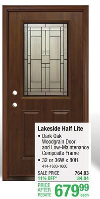 Menards Mastercraft lakeside 32w x 80h dark oak woodgrain steel half lite composite frame exterior door system - right inswing offer