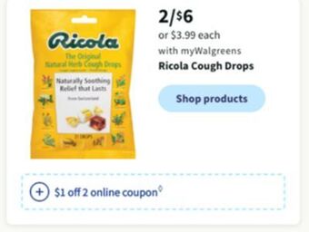 Walgreens Ricola cough drops offer