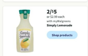 Walgreens Simply lemonade offer