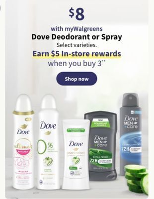 Walgreens Dove deodorant or spray offer