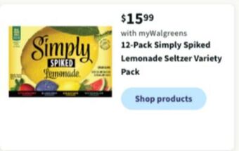 Walgreens 12-pack simply spiked lemonade seltzer variety pack offer