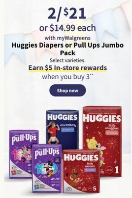 Walgreens Huggies, diapers or pull-ups jumbo pack offer
