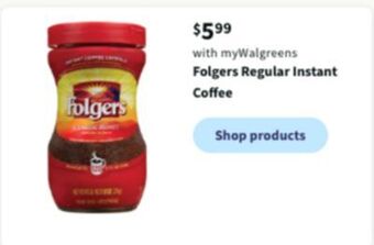 Walgreens Folgers regular instant coffee offer