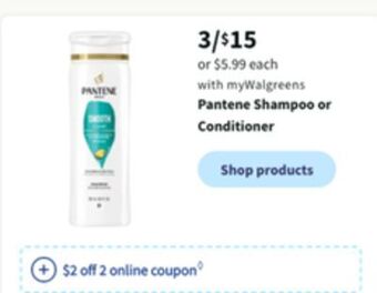 Walgreens Pantene shampoo or conditioner offer