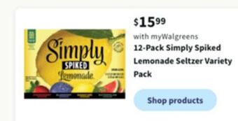 Walgreens 12-pack simply spiked lemonade seltzer variety pack offer