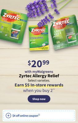 Walgreens Zyrtec allergy relief offer