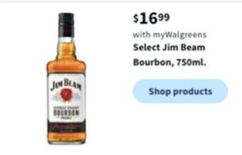 Walgreens Select jim beam bourbon, 750ml offer