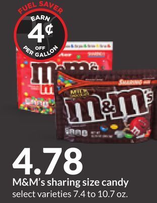 Hy-Vee M & m' s sharing size candy offer