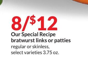 Hy-Vee Our special recipe bratwurst links or patties offer