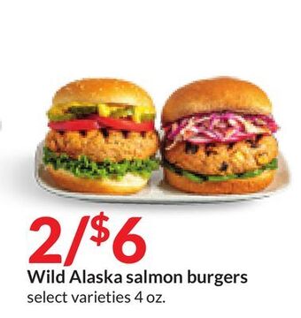 Hy-Vee Wild alaska salmon burgers offer