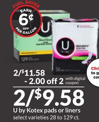 Hy-Vee U by kotex pads or liners offer