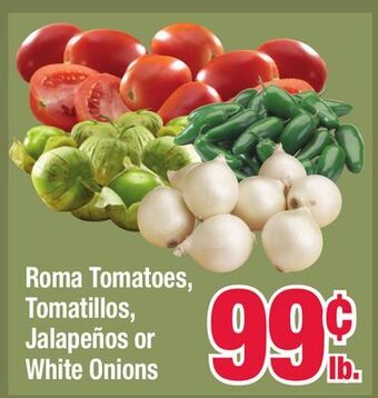 Jewel-Osco Roma tomatoes, tomatillos, jalapeños or white onions offer