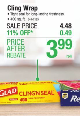 Menards Glad cling 'n seal clear food wrap - 400 sq. ft offer