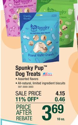 Menards Spunky pup prime rib crunchy biscuit dog treats - 10 oz offer