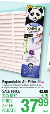 Menards Bestair 20 x 26 x 4 merv 13 expandable pleated air filter offer