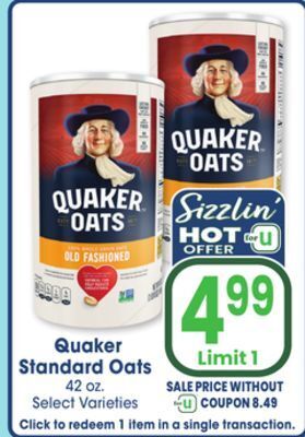 Jewel-Osco Quaker standard oats offer