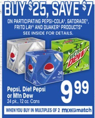 Jewel-Osco Pepsi, diet pepsi or mtn dew offer