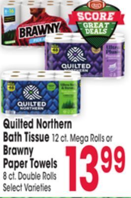Jewel-Osco Quilted northern bath tissue 12 ct. mega rolls or brawny paper towels 8 ct. double rolls offer