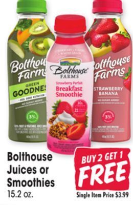 Jewel-Osco Bolthouse juices or smoothies offer