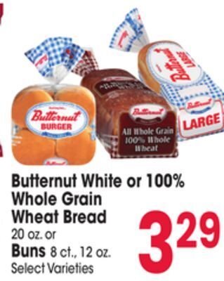 Jewel-Osco Butternut white or 100% whole grain wheat bread 20 oz. or buns 8 ct., 12 oz offer
