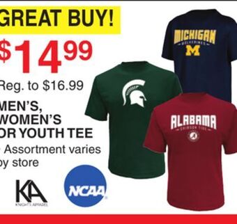 Dunham's Sports Ncaa men's, women's or youth tee offer