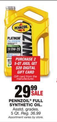 Blain's Farm & Fleet Pennzoil full synthetic oil offer