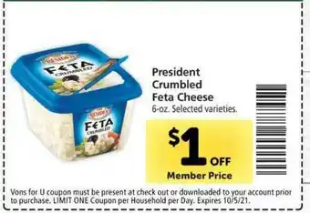 Vons President Crumbled Feta Cheese offer