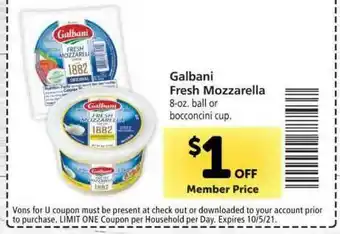 Vons Galbani Fresh Mozzarella offer