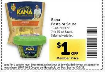 Vons Rana Pasta Or Sauce offer