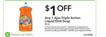 Publix Ajax Triple Action Liquid Dish Soap offer