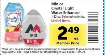 Vons Mio Or Crystal Light Water Enhancer offer