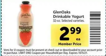 Vons Glenoaks Drinkables Yogurt offer
