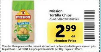 Vons Mission Tortilla Chips offer