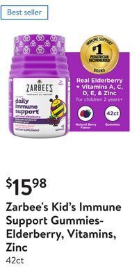Walmart Zarbee's kid's immune support gummies- elderberry, vitamins, zinc offer