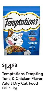 Walmart Temptations tempting tuna & chicken flavor adult dry cat food offer