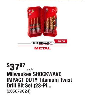 The Home Depot Milwaukee shockwave impact duty titanium twist drill bit set (23-piece) offer