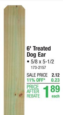 Menards Ac2 1 x 6 x 6' dog ear fence picket offer