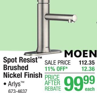 Menards Moen arlys one-handle spot resist brushed nickel bathroom faucet offer