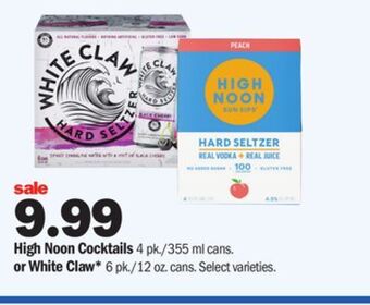 Meijer High noon cocktails 4 pk./355 ml cans or white claw* 6 pk./12 oz. cans offer