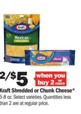 Meijer Kraft shredded or chunk cheese offer