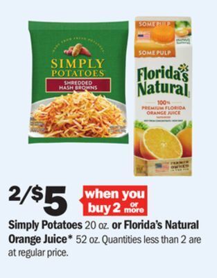 Meijer Simply potatoes 20 oz. or florida's natural orange juice* 52 oz offer
