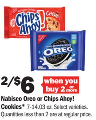 Meijer Nabisco oreo or chips ahoy! cookies offer