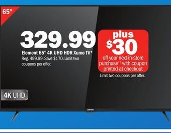 Meijer Element 65 4k uhd hdr xumo tv offer