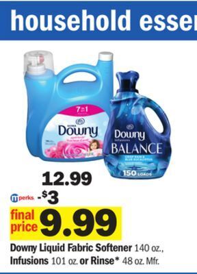 Meijer Downy liquid fabric softener 140 oz., infusions 101 oz., or rinse* 48 oz offer