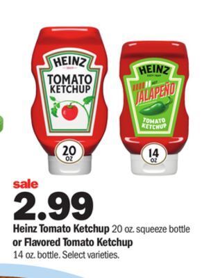 Meijer Heinz tomato ketchup 20 oz. squeeze bottle or flavored tomato ketchup 14 oz. bottle offer