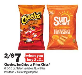 Meijer Cheetos, sunchips or fritos chips offer