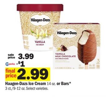 Meijer Haagen-dazs ice cream 14 oz. or bars* 3 ct./9-12 oz offer